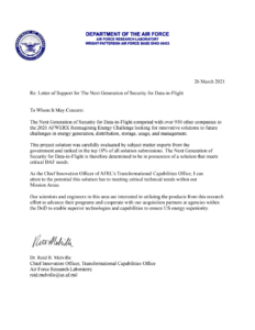 Letter of Support from Transformation Capabilities Office for KnectIQ Entry to Re-Imagine Energy AFWERX Competition