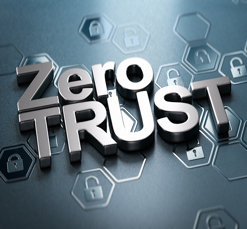 3D illustration of the text zero trust over black background with padlock shapes in relief. Concept of network security.